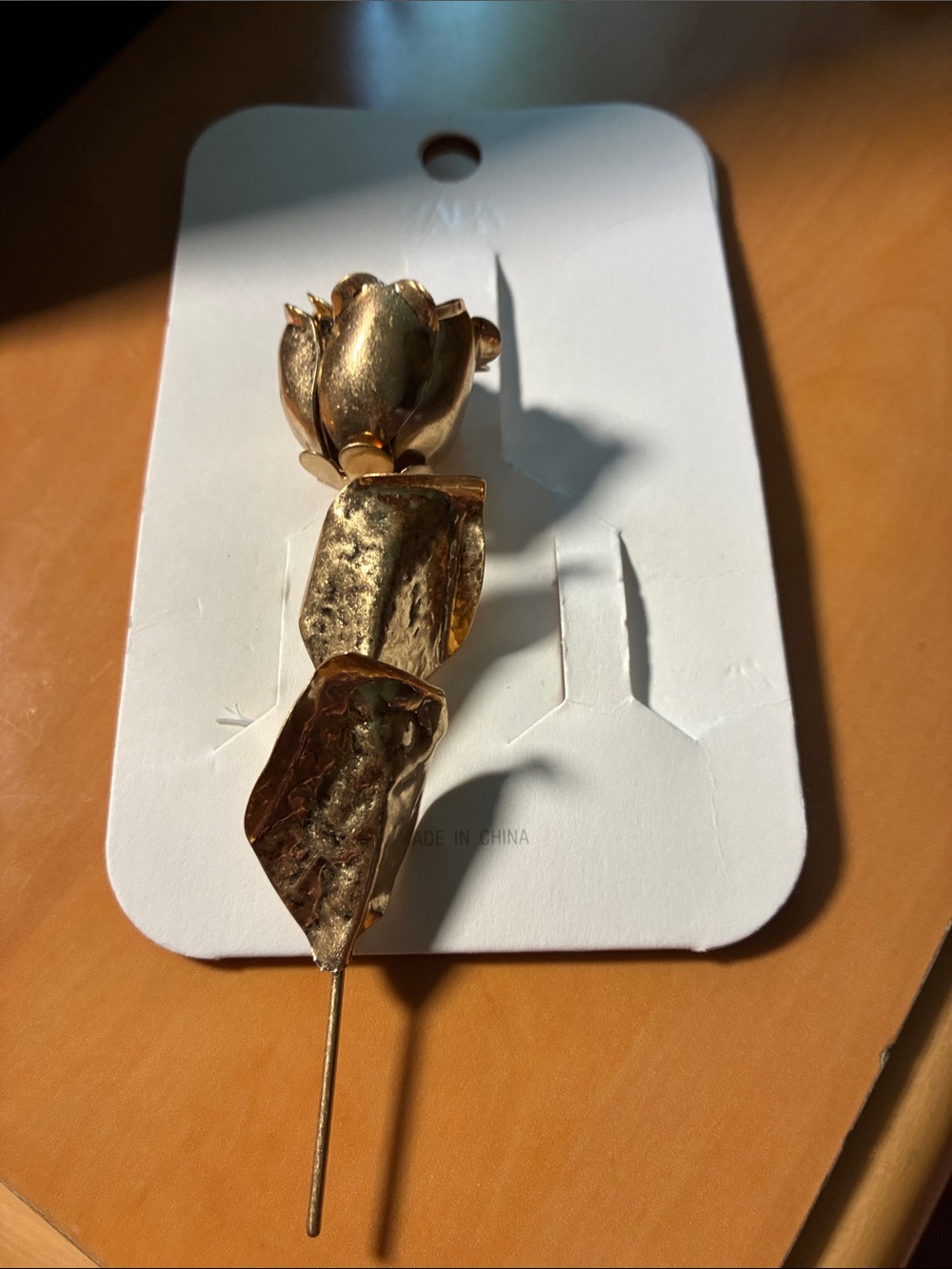 Zara Gold Floral Stem Brooch Pin
